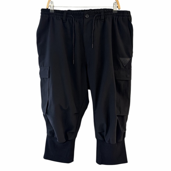 YOHJI YAMAMOTO Y-3 Adidas Men Large Crop Black Cargo Elastic Waist Tie Pants
